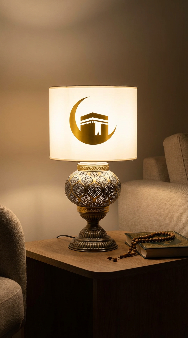 Kabe Silüetli Manevi Atmosfer Masa Lambası (Altın Detaylı)